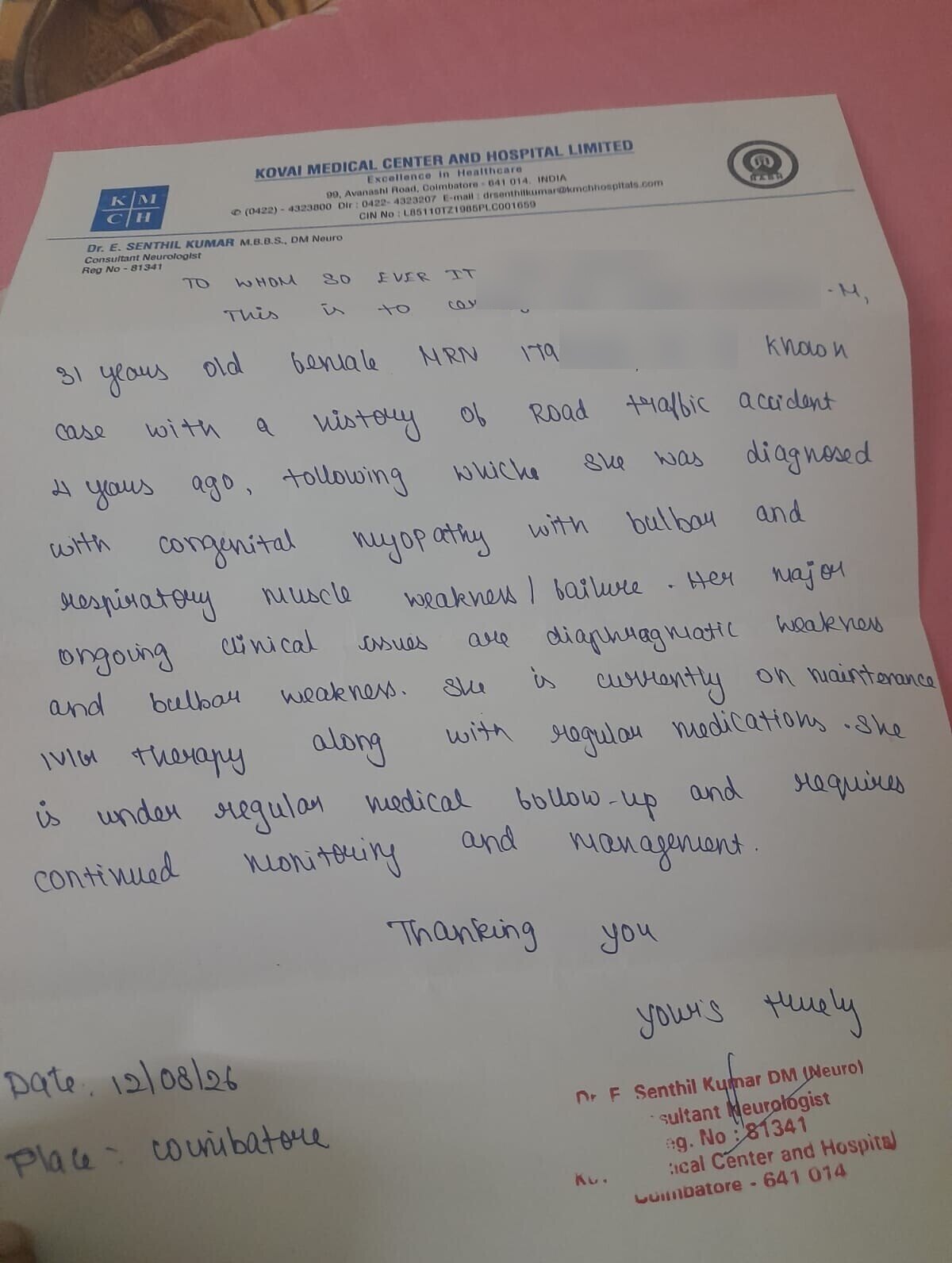 Continuing IVIG Treatment for a Young Woman in Coimbatore